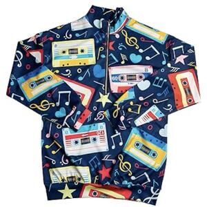 Women's Blue Cassette Tape Tracksuit Lightweight Windbreaker Pullover Jacket XL